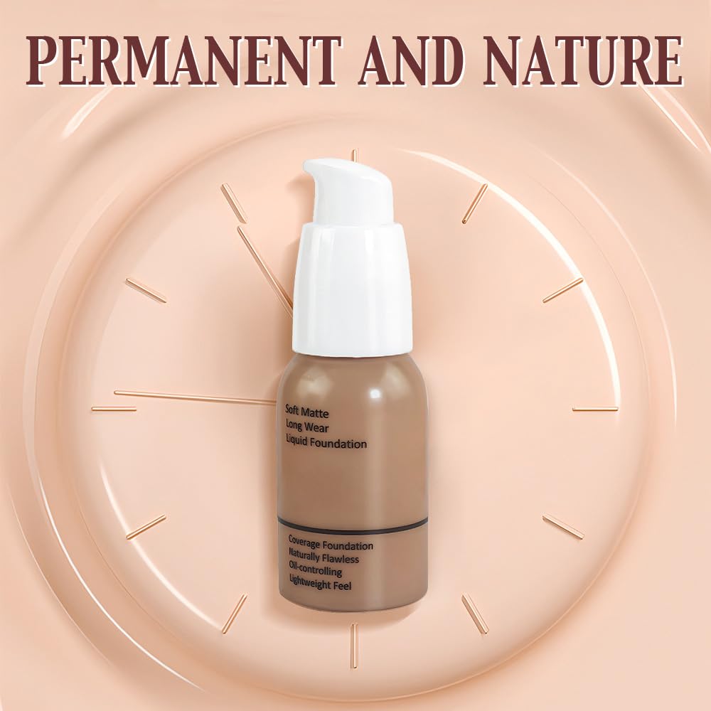 Matte Liquid Full Coverage Foundation, Flawless Soft Matte 24HR Oil Control Full Coverage Foundation Makeup for Women, Long-Lasting Waterproof Full Coverage, 06#Toffee (06, Pack of 1)
