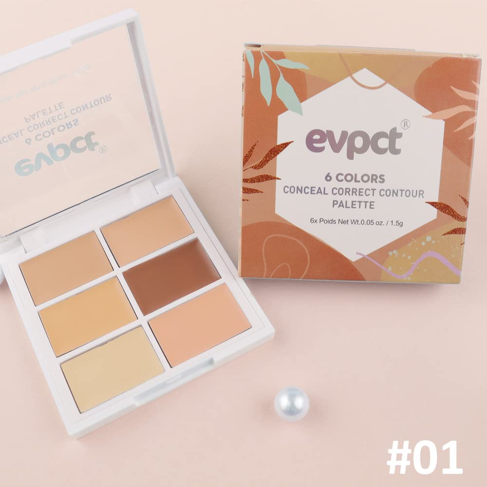 Pro 6 Color Correcting Concealer Palette Light Medium Cream Contouring Makeup for Corrects Dark Circles Red Marks Scars.Beige Creamy Concealer for Mature Skin.Longwear&Waterproof (Netural)