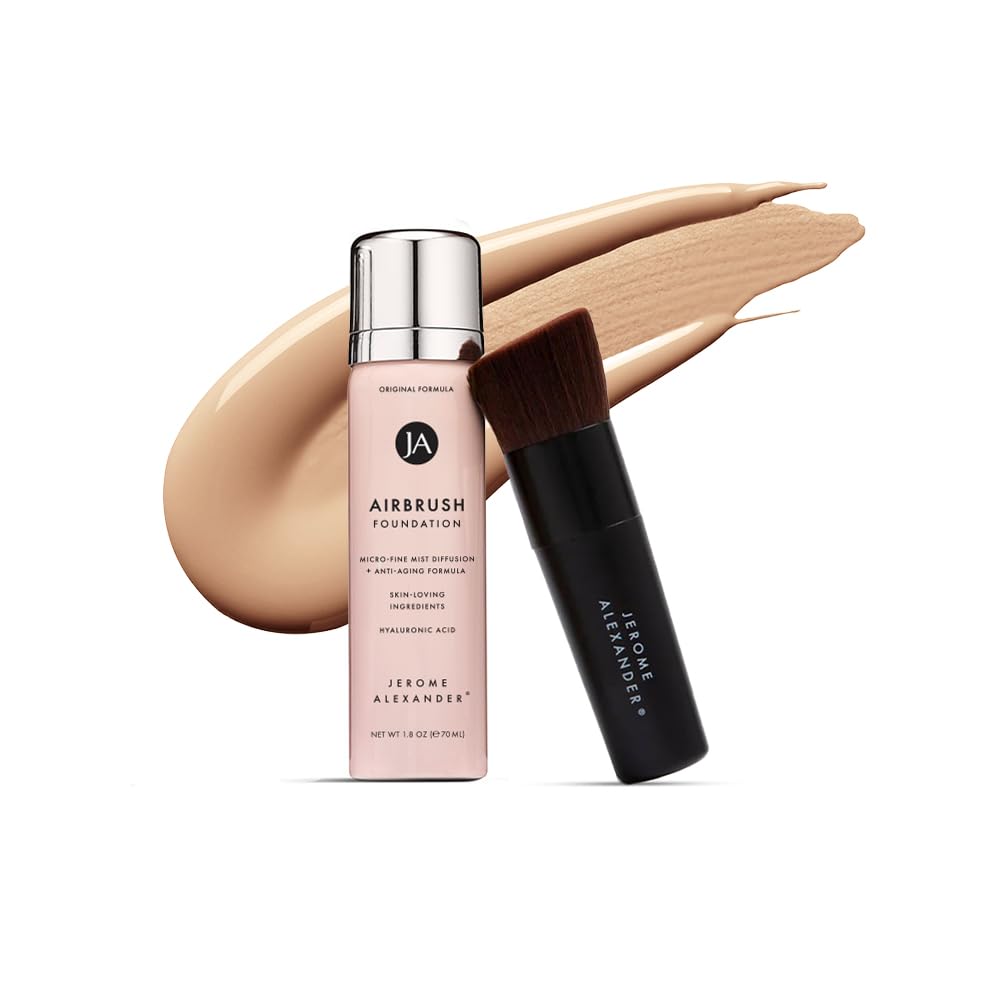 MagicMinerals AirBrush Foundation by Jerome Alexander – 2pc Set with Airbrush Foundation and Kabuki Brush - Spray Makeup with Anti-aging Ingredients for Smooth Radiant Skin - Dark