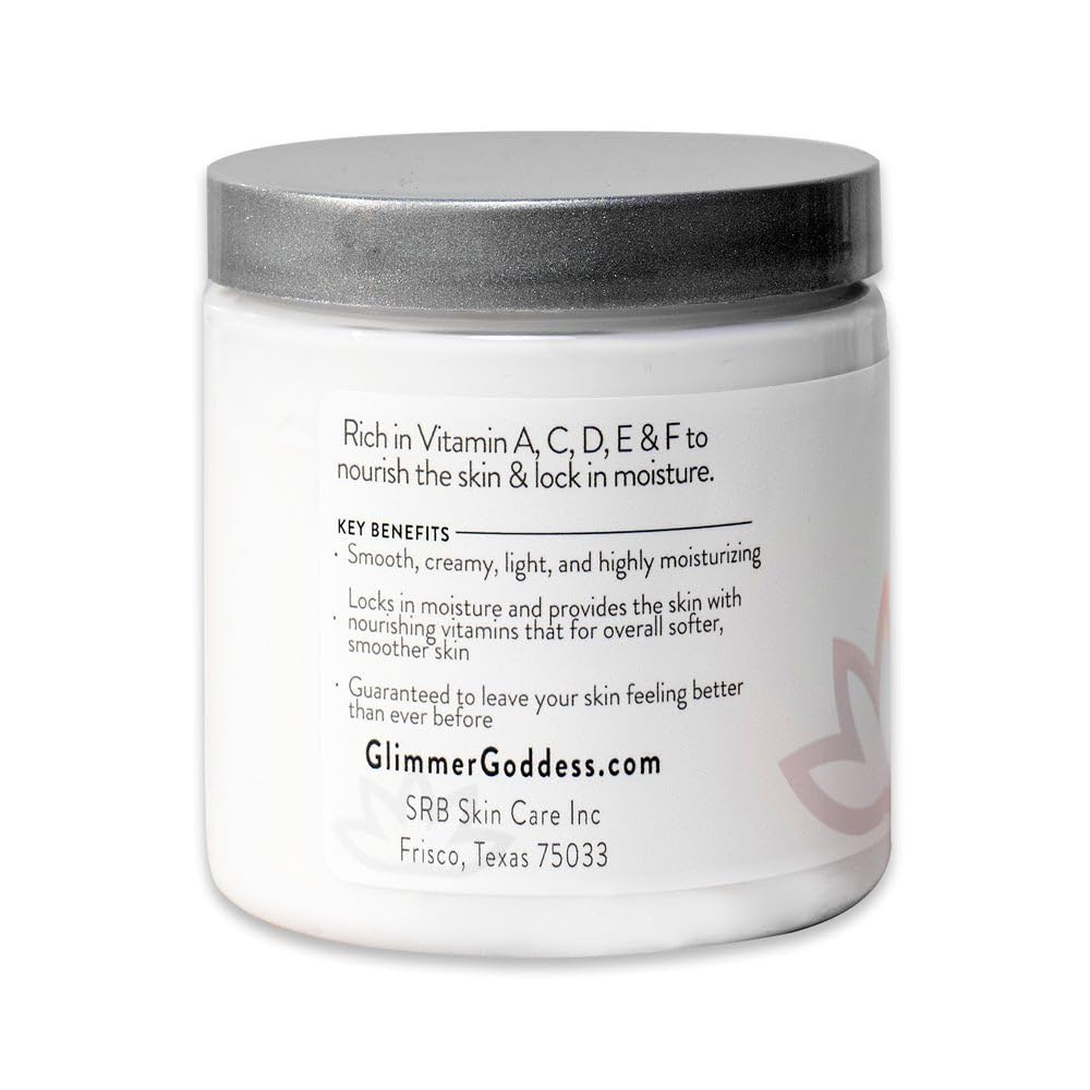 Glimmer Goddess Organic Whipped Body Butter for Women - Moisturizer Cream with Shea & Cocoa Butter, Almonds & Coconut Oil - Mango Vanilla, 8oz