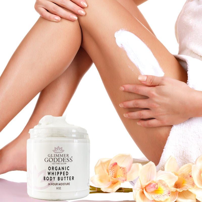 Glimmer Goddess Organic Whipped Body Butter for Women - Moisturizer Cream with Shea & Cocoa Butter, Almonds & Coconut Oil - Caribbean Breeze, 8oz