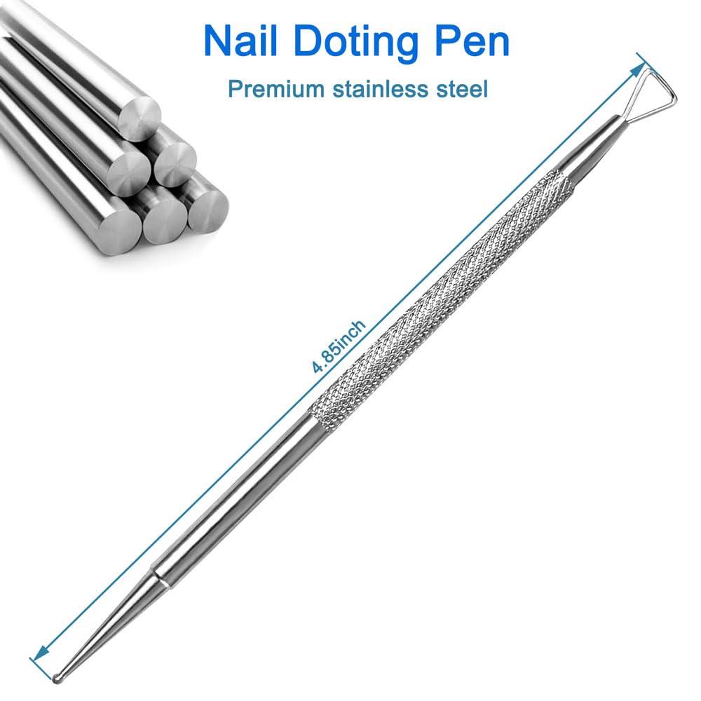 2-Piece Stainless Steel Manicure Kit for Women, Double-Ended Cuticle Pusher & Cuter, Gel Polish Remover & Nail Dotter Pen for Nail Art, Home and Salon