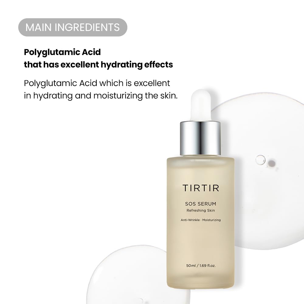 TIRTIR SOS Serum - Radiant Glow Boosting Face Serum - Plumping, Anti Aging, Hydrating - Visibly Smooth and Glowy Skin - Fragrance Free for All Skin Types, 1.69 fl.oz.