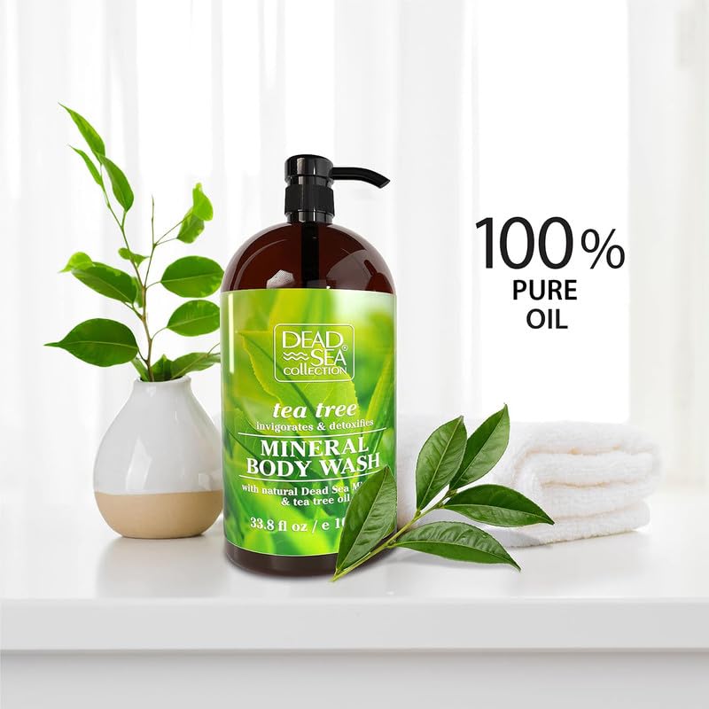 Dead Sea Collection Tea Tree Body Wash for Women and Men - with Pure Dead Sea Minerals and Tea Tree Oil - Cleanses and Moisturizes Skin - Pack of 2 (67.6 fl. oz)