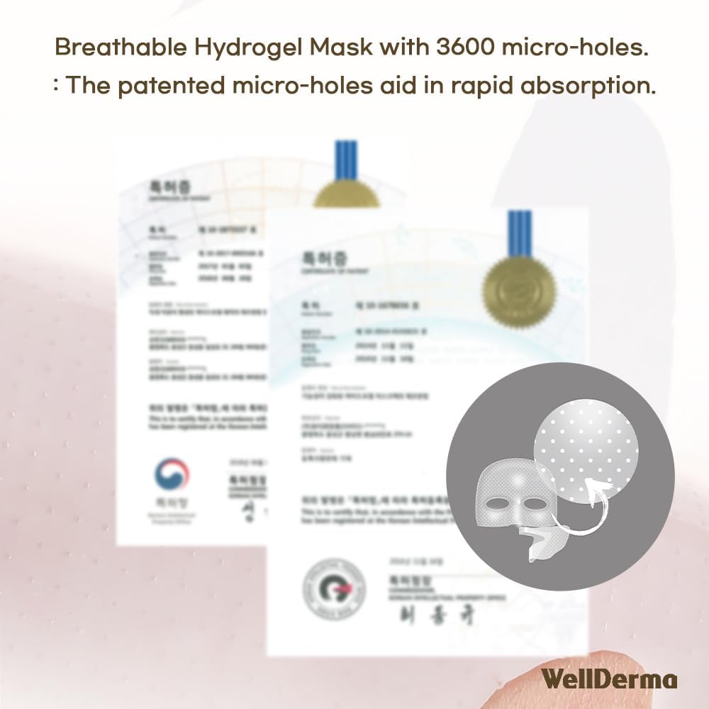 WELLDERMA Sapphire Collagen Impact Hydrogel Fitting Mask, 25g x 8 Sheets – Hydrating & Firming Micro-Hole Sheet Mask with Collagen Water 850,294ppm, Niacinamide & Peptides