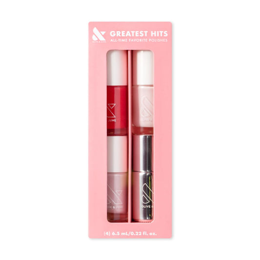 Olive & June Best Sellers Nail Polish Set | Includes 3 Long Lasting Shades (Cockatoo, Pink Sands, Hibiscus) + Super Glossy Top Coat | Vegan, Cruelty-Free | Salon-Quality Results at Home