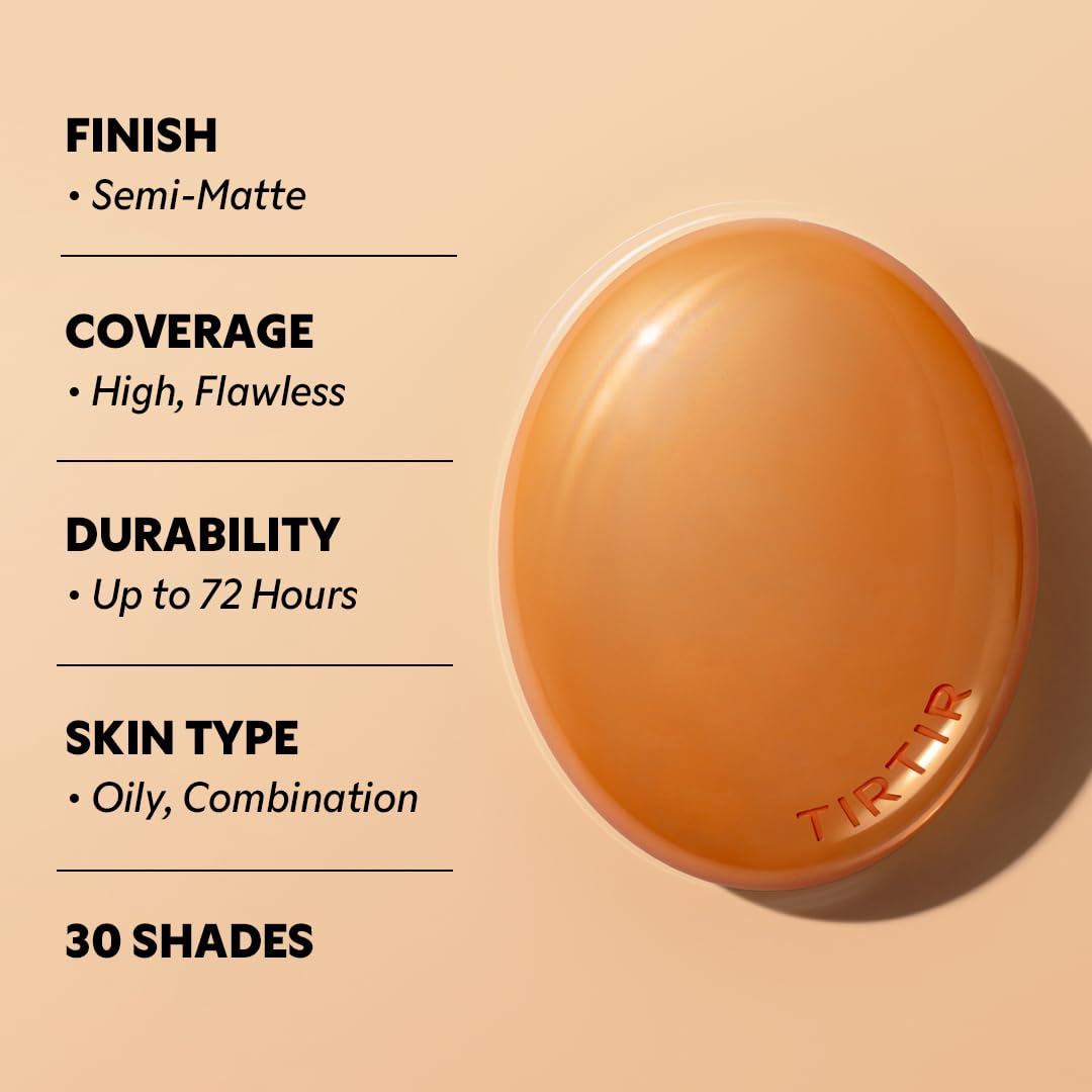 TIRTIR Mask Fit Ai Filter Cushion Foundation | AI-Like Semi-Matte Finish - Up to 72-Hour Medium to Full Coverage Korean BB Cushion Make up Beauty, #21C Cool Ivory, 0.63 Fl Oz