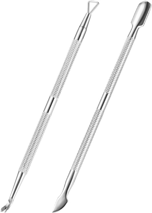 2PCS Cuticle Pusher and Cutter Remover, Xunxmas Salon Nail Scraper for Gel Polish, Stainless Steel Manicure and Pedicure Cleaner Tool for Fingernail and Toenail (Silver)