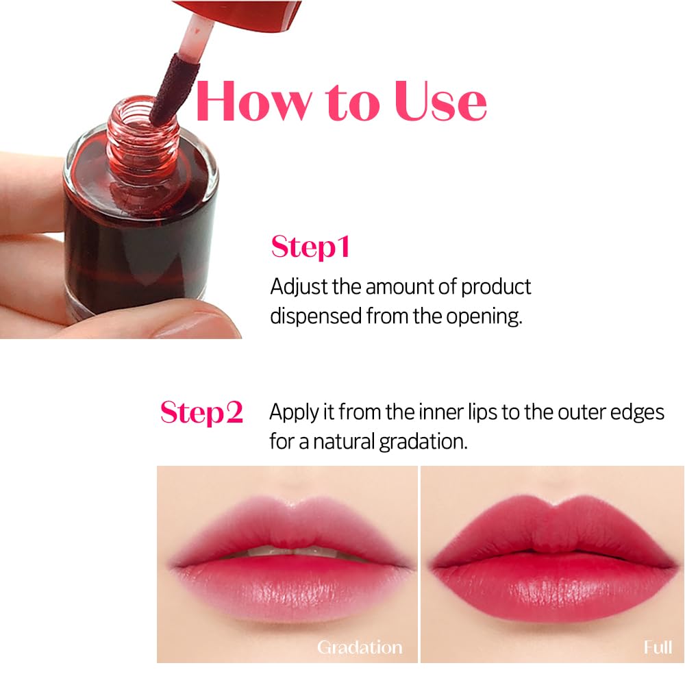 ETUDE Dear Darling Water Tint #4 Red Grapefruit Ade (9g) | Vivid Color Lip Stain with Moisturizing Weightless & Non-sticky Finish Lip Stain | Korean Makeup, Kbeauty