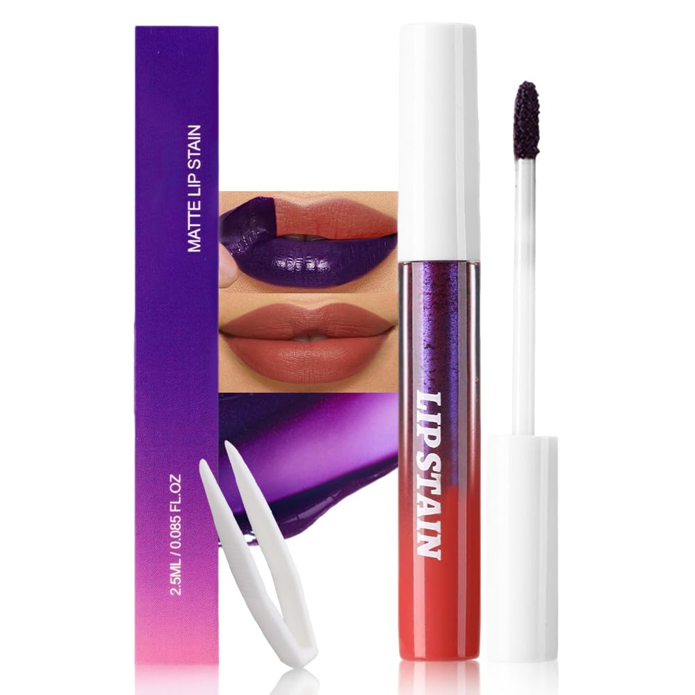 evpct Nude Brown Peel Off Lip Stain Tints with Tweezer, Matte Liquid Lipstick Lip Stain Long Lasting Waterproof for Women, Non-stick Cup Lipstick Peel Off High Pigmented Smudge-proof Easy to Apply, 04