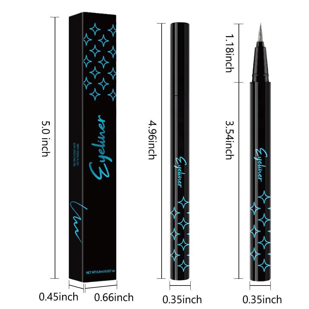 Emerald Green Metallic Glitter Liquid Eyeliner Pen – Long-Lasting Sparkly Waterproof Eyeliner for Women & Men – Tattoo-Effect Eye Makeup for Parties – Delineador Líquido con Brillo 07