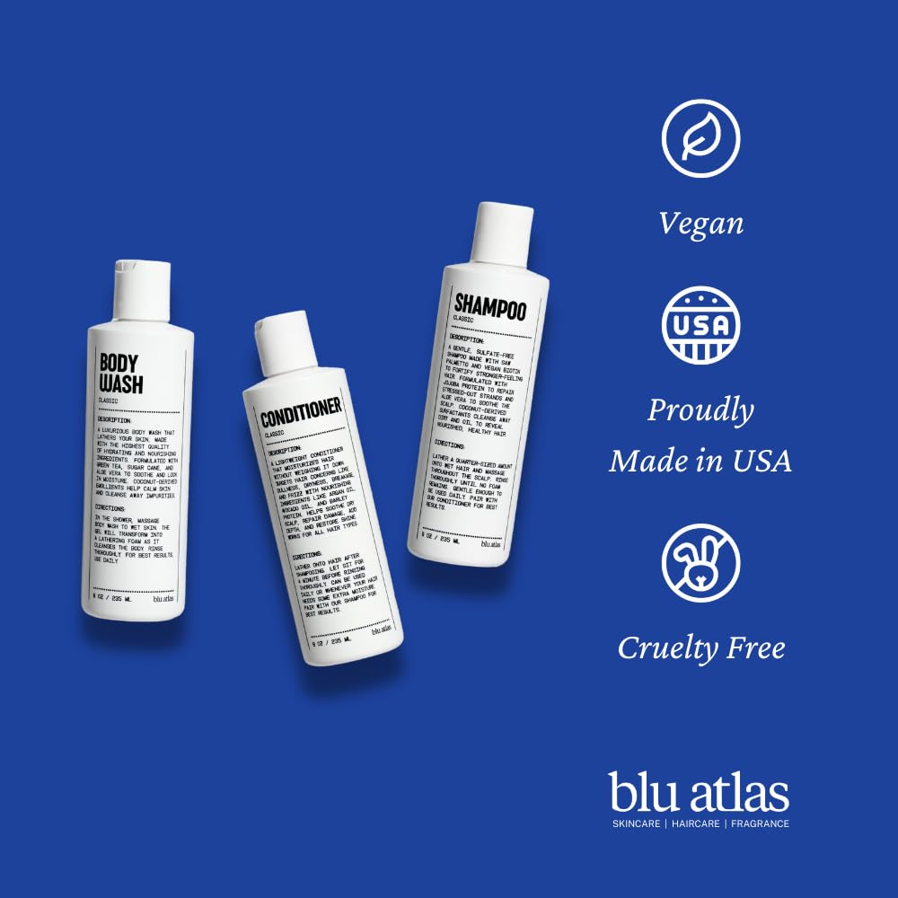 Blu Atlas Men's Natural Shampoo – Organic, Sulfate-Free, Paraben-Free – Deep Cleansing & Hydrating – Coconut Apricot Scent – Made in America – 8 oz