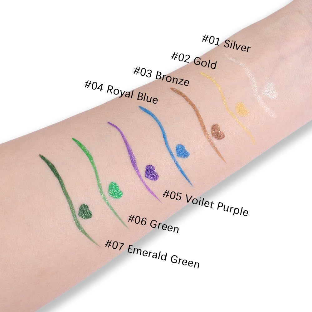 Golden Metallic Glitter Liquid Eyeliner Pen – Long-Lasting Sparkly Waterproof Eyeliner for Women & Men – Tattoo-Effect Eye Makeup for Parties – Delineador Líquido con Brillo 02