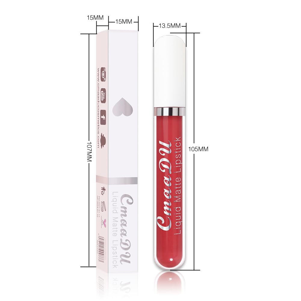 evpct 1Pcs Scarlet Red Liquid Matte Lipstick Lipgloss Set for Women, labiales mate 24 horas originales matte larga duracion 24 Hour Lipstick Lip Stains Long Lasting Waterproof 24, 05#