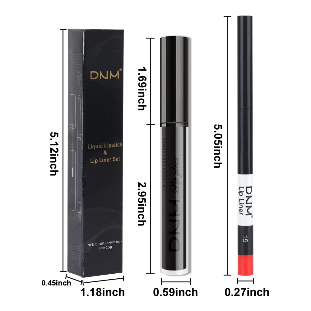 evpct 2Pcs Black Matte Liquid Lipstick and Lip Liner Gloss Stain Pencil Makeup Set Long Lasting Dark Matte Lipstick 24H and with Lip Liner Set for Black women labiales mate 24 horas originales 19#