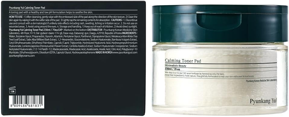 Pyunkang Yul PKY Calming Toner Pad with Tea Tree, 5 Hyaluronic Acids, Removes Dead Skin Cells, Moisturizes, Korean Face Skin Care, Acne Prone & Sensitive Skin, Double-Sided Pad 7.7 fl.oz 70ea