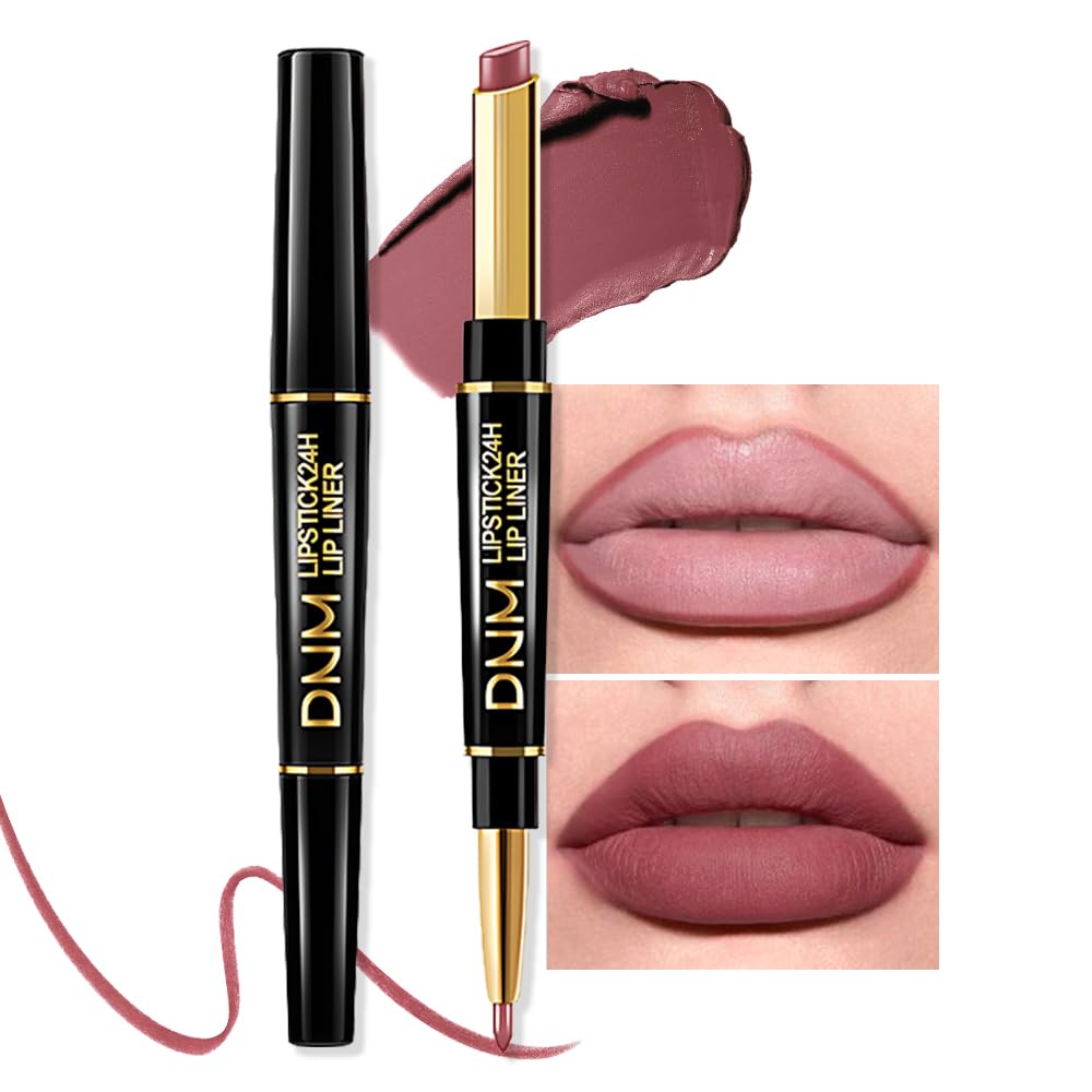 Kaely 2-in-1 Light Mauve Red Matte Lip Liner & Lipstick Combo Set Kit for Women, Magic Neutral Lipstick 24 Hours Original Lips Liner Pencil Stain Makeup Long Lasting Waterproof 22
