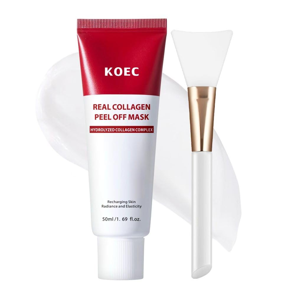 Real Collagen Peel Off Face Mask Collagen Overnight Wrapping Facial Mask,Deep Hydrating,Restores Elasticity,and Refine Pores,Hydrolyzed Collagen with 500 DA for Glass Glow Skin,1.69 fl.oz