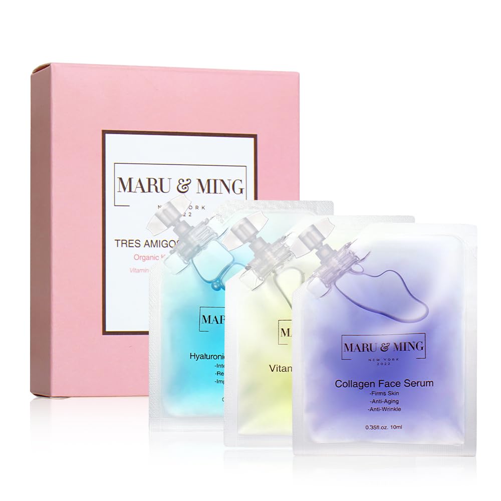 Tres Amigos Collection/Organic Hyaluronic Acid, Vitamin C, Collagen Korean Face Serums 1 oz. Total Weight