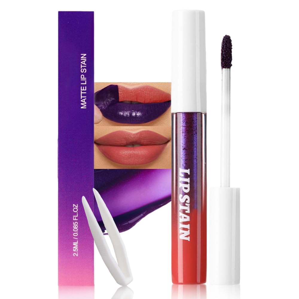 evpct Brownish Red Peel Off Lip Stain Tints with Tweezer, Matte Liquid Lipstick Lip Stain Long Lasting Waterproof for Women Non-stick Cup Lipstick Peel Off High Pigmented Smudge-proof Easy to Apply 05