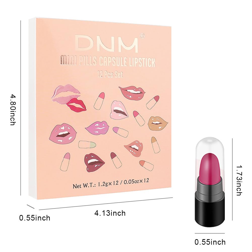 evpct 12Pcs Mini Pills Lipstick Capsule Set for Women Waterproof Long Lasting, Dark Ruby Plum Rose Red Nude Pink Mauve Taupe Brown Matte Small Magic Permanent 24 Hour Lipstick Bulk Samples 01