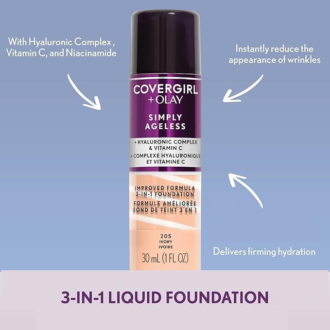 COVERGIRL+OLAY Simply Ageless 3-in-1 Liquid Foundation, Golden Tan, 1 Fl Oz (Pack of 1)