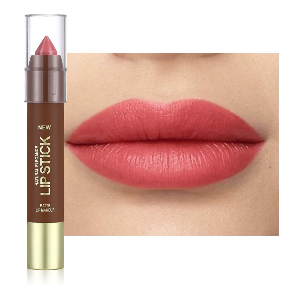 Matte Lipstick Crayon Set for Women, Ruby Red 24 Hour Lipstick Lip Liner Pencil, Neutral Lip Stick Lipliner Long Lasting Waterproof Smudge Proof, Vegan & Cruelty-Free, 04