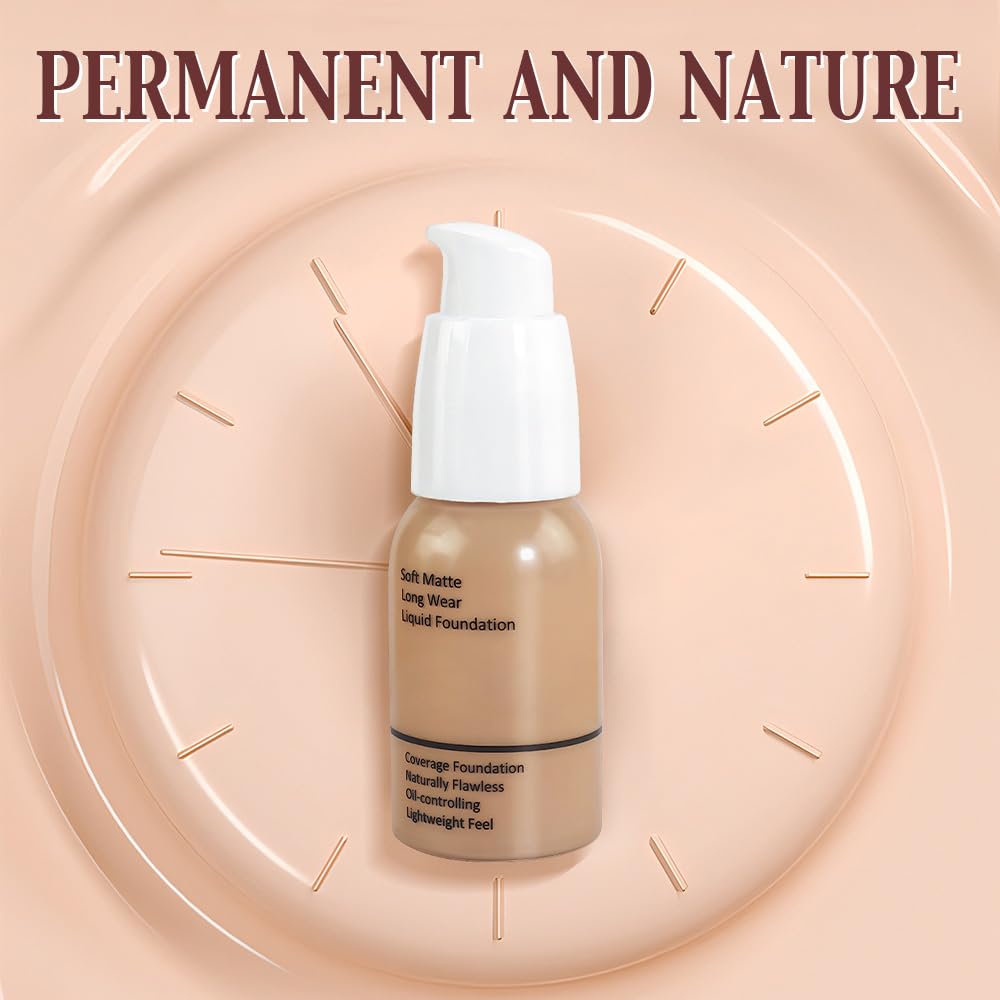 Matte Liquid Full Coverage Foundation, Flawless Soft Matte 24HR Oil Control Full Coverage Foundation Makeup for Women, Long-Lasting Waterproof Full Coverage, 03# Buff Beige (03, Pack of 1)