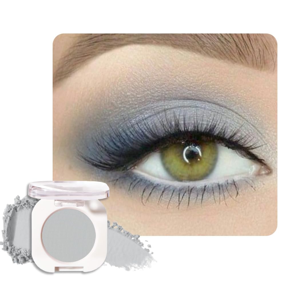 Smoky Gray Matte Eyeshadow Palette for Women, Single Monochrome Eye Shadow Makeup, Shiny Pressed Powder, Blendable Natural sombras para ojos, Holographic,Vegan,Travel -28