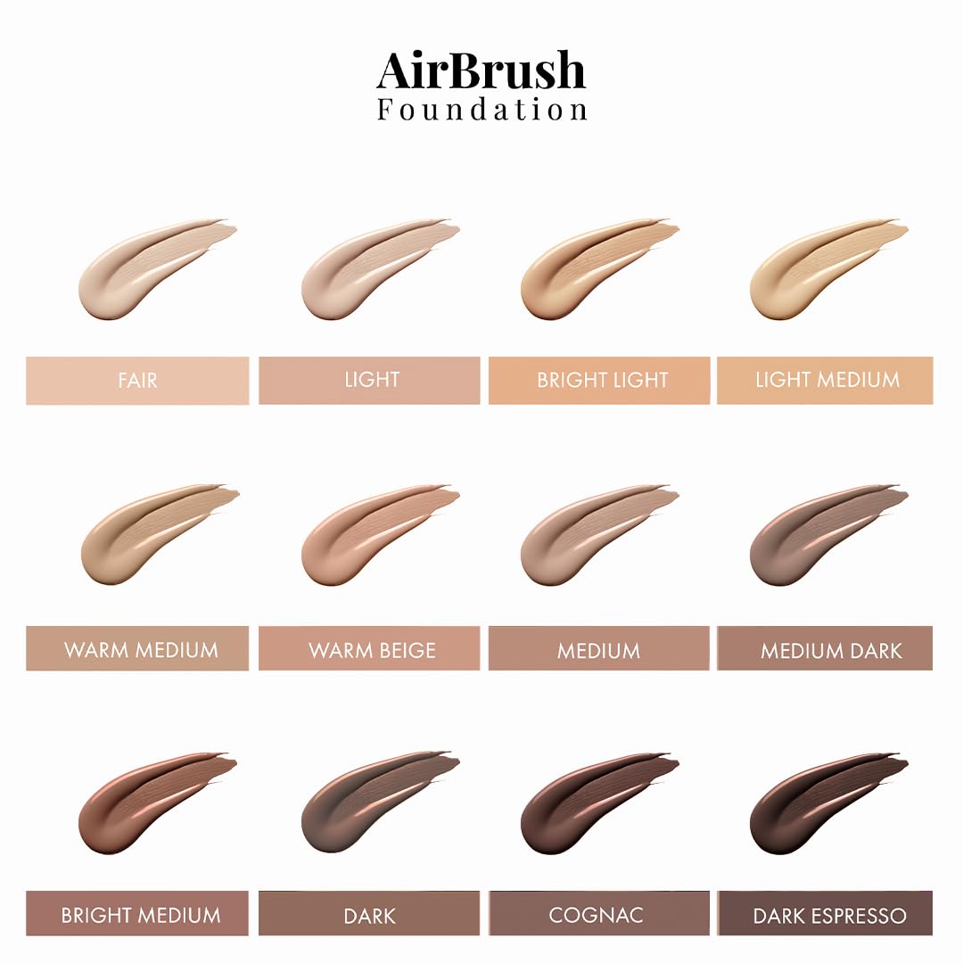 MagicMinerals AirBrush Foundation by Jerome Alexander – 2pc Set with Airbrush Foundation and Kabuki Brush - Spray Makeup with Anti-aging Ingredients for Smooth Radiant Skin - Bright Medium