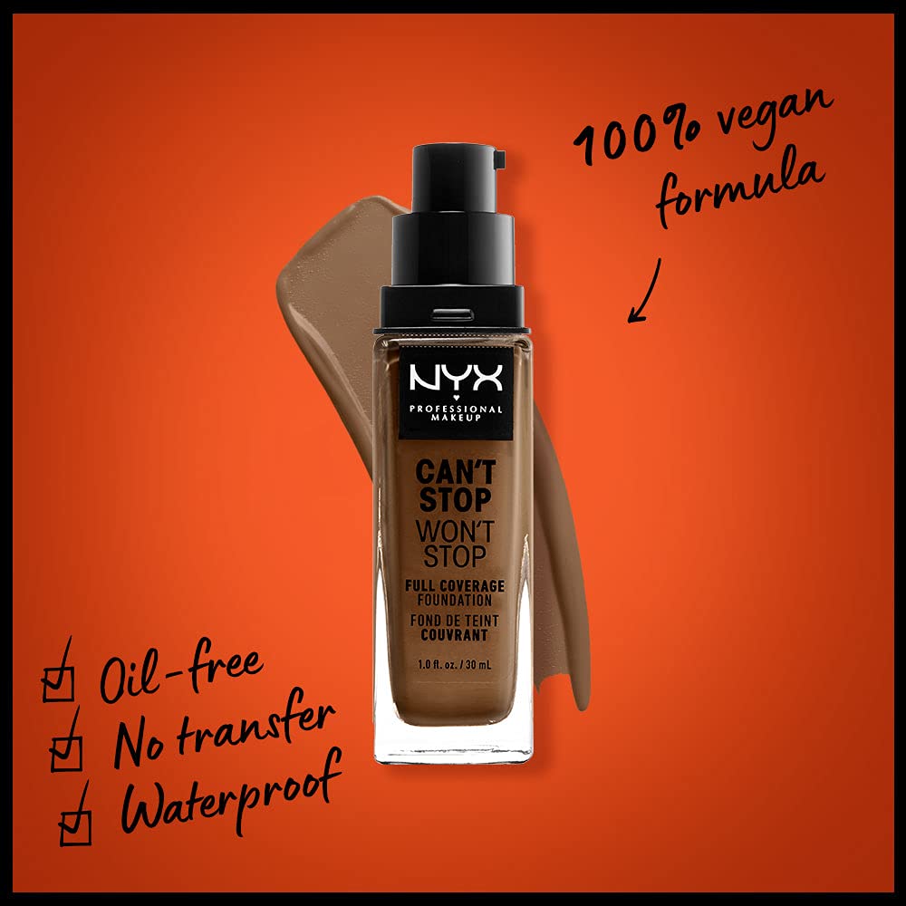 NYX PROFESSIONAL MAKEUP Can't Stop Won't Stop Foundation, 24h Full Coverage Matte Finish - Deep Sable