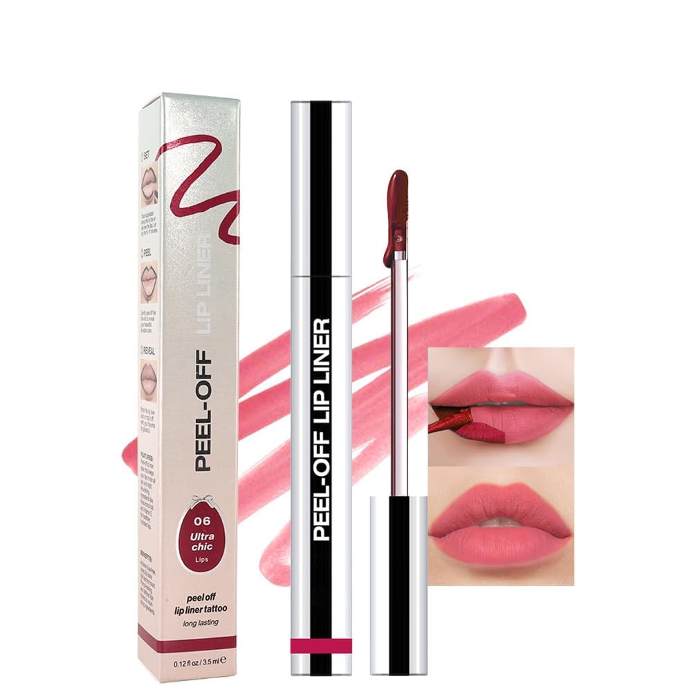 Matte Liquid Lip Stain Peel Off Lip Liner Tattoo - Pinkish Red, Waterproof Smudge-Proof Lip Gloss, Long-Lasting Non-Stick Cup Formula, Natural Peel Off Design for All Skin Types #6