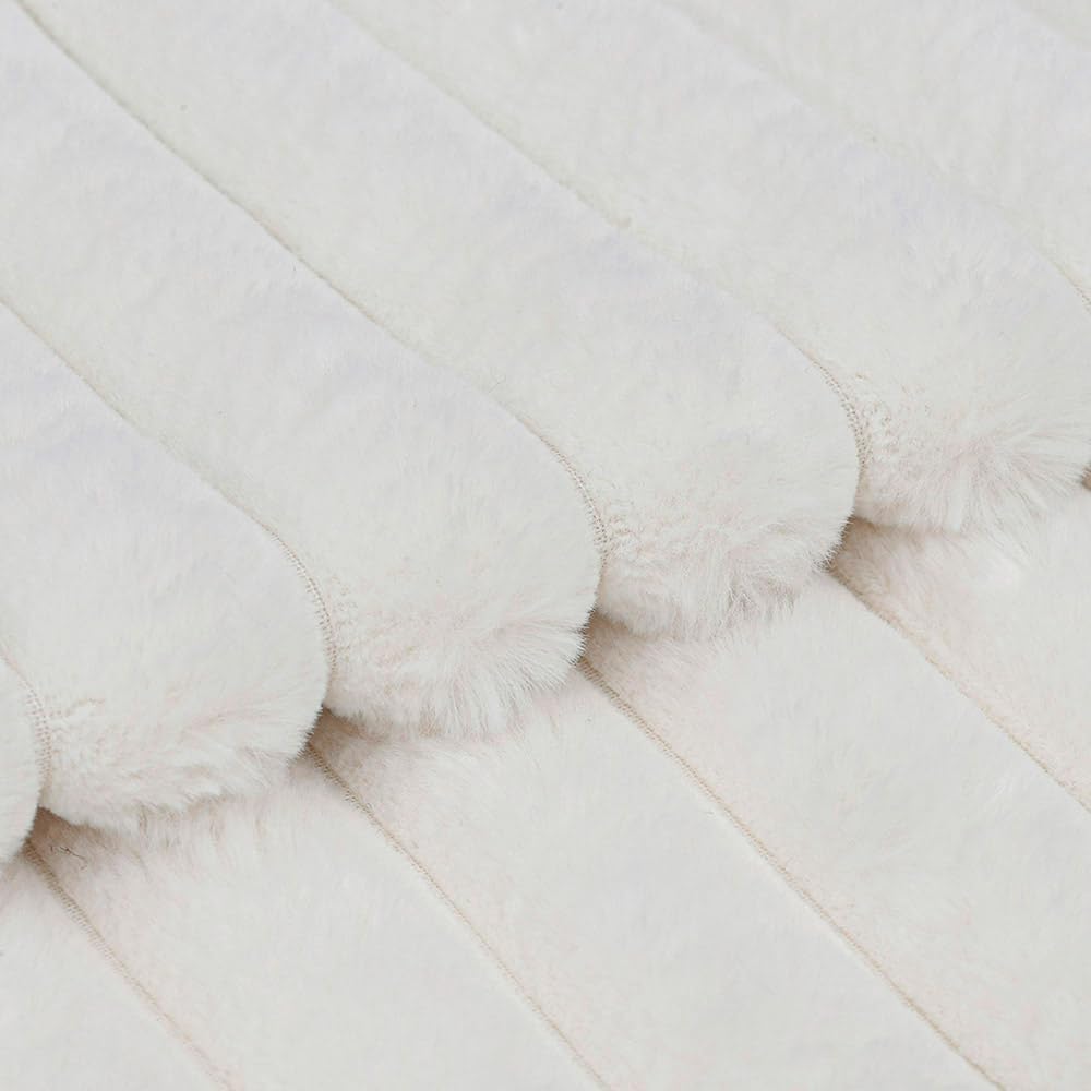 MADIZZ Set of 2 Faux Wool Plush Decorative Throw Pillow Covers 24x24 Inch Cream Fluffy Striped Soft Decorative Cushion Cover for Sofa Bedroom Pillow Shell