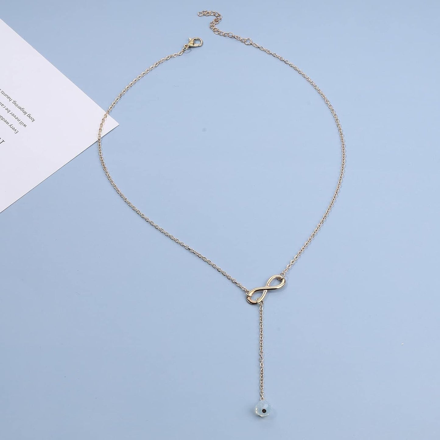 Boho Crystal Infinity Necklace Gold Y Necklace Minimalist Crystal Y Lariat Necklace Chain Jewelry for Women and Girls
