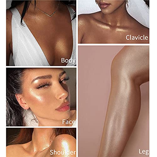 2 Pack PHOERA Shimmer Body Lotion, High Gloss Waterproof Glitter Face Body Luminizer Oil Highlighter Makeup .104# Sparkle Pink&105# White moonbeam