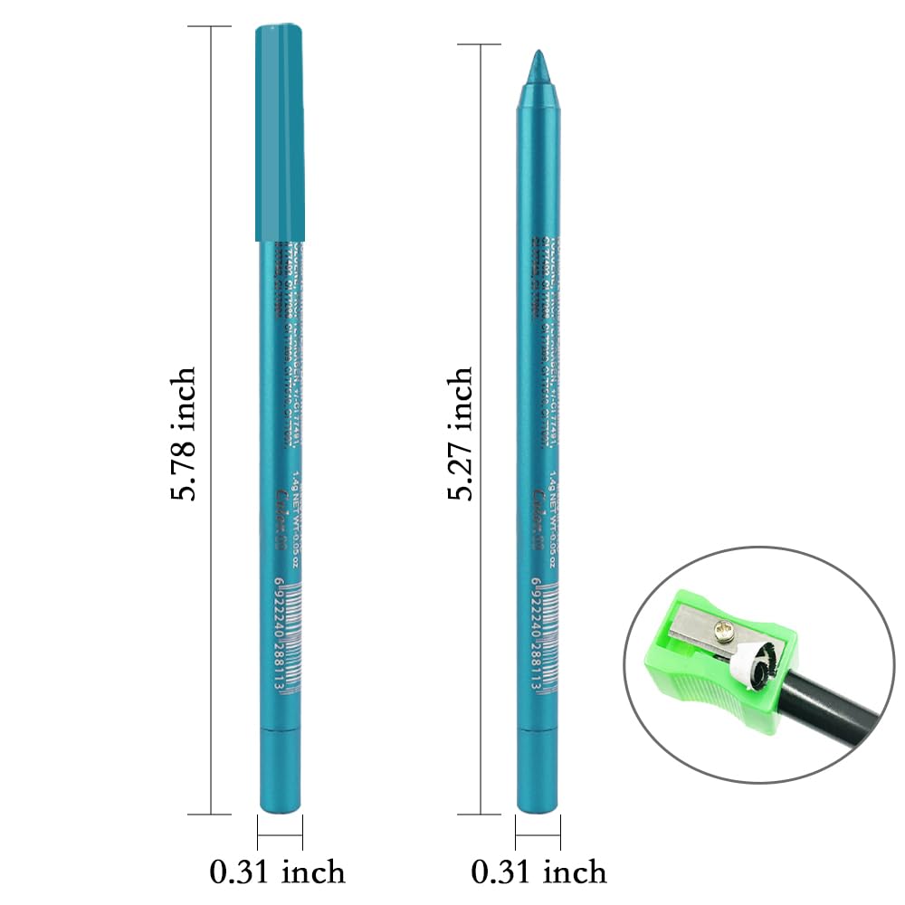 evpct Blue Glitter Eyeliner Pencil for Eyes, Navy Sky Blue Metallic Shimmer Eye Liner Pencil Makeup Waterproof Smudge Proof, Colored Gel Waterline Eyeliner, Face Eye Paint Stick Halloween Makeup 09
