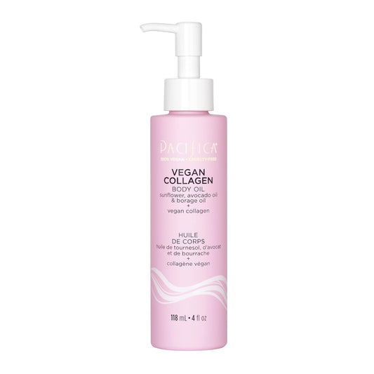 Pacifica Vegan Collagen Body Oil - Moisturizing, Hydrating Massage for Dry Skin, Soft & Radiant Glow, Jasmine Scent, 4 fl oz