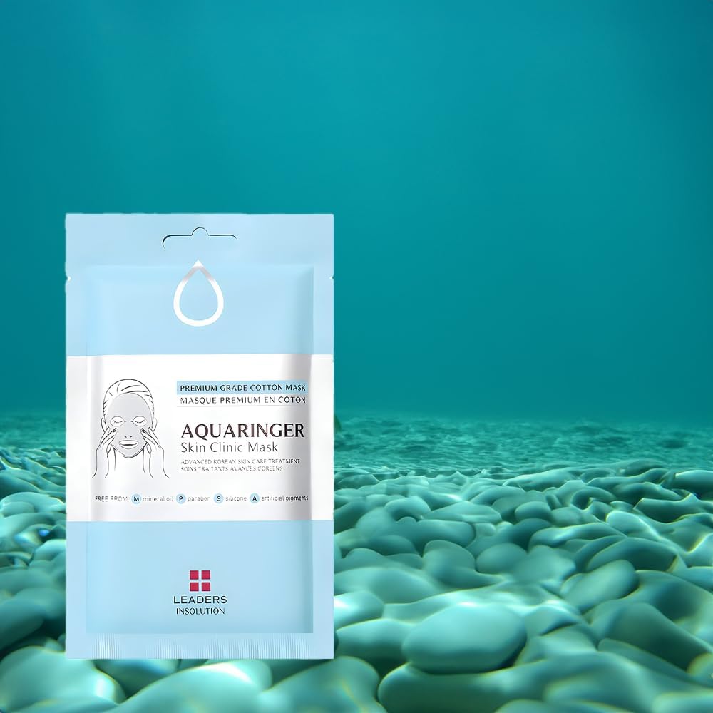 Leaders Insolution Aquaringer Skin Clinic Mask | Intense Hydration Treatment Mask with Swiss Glacial Water & Power Peptides | Moisturizing & Firming for Dry Skin, Fine Lines (5 Sheets)