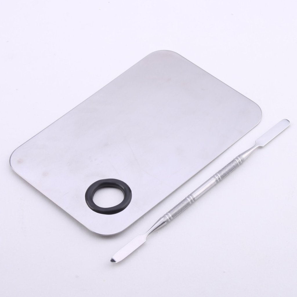 Onwon Stainless Steel Professional Pro Lady Cosmetic Makeup Palette Nail Eye Shadow Mixing Makeup Palette with Spatula Tool(150x100MM)