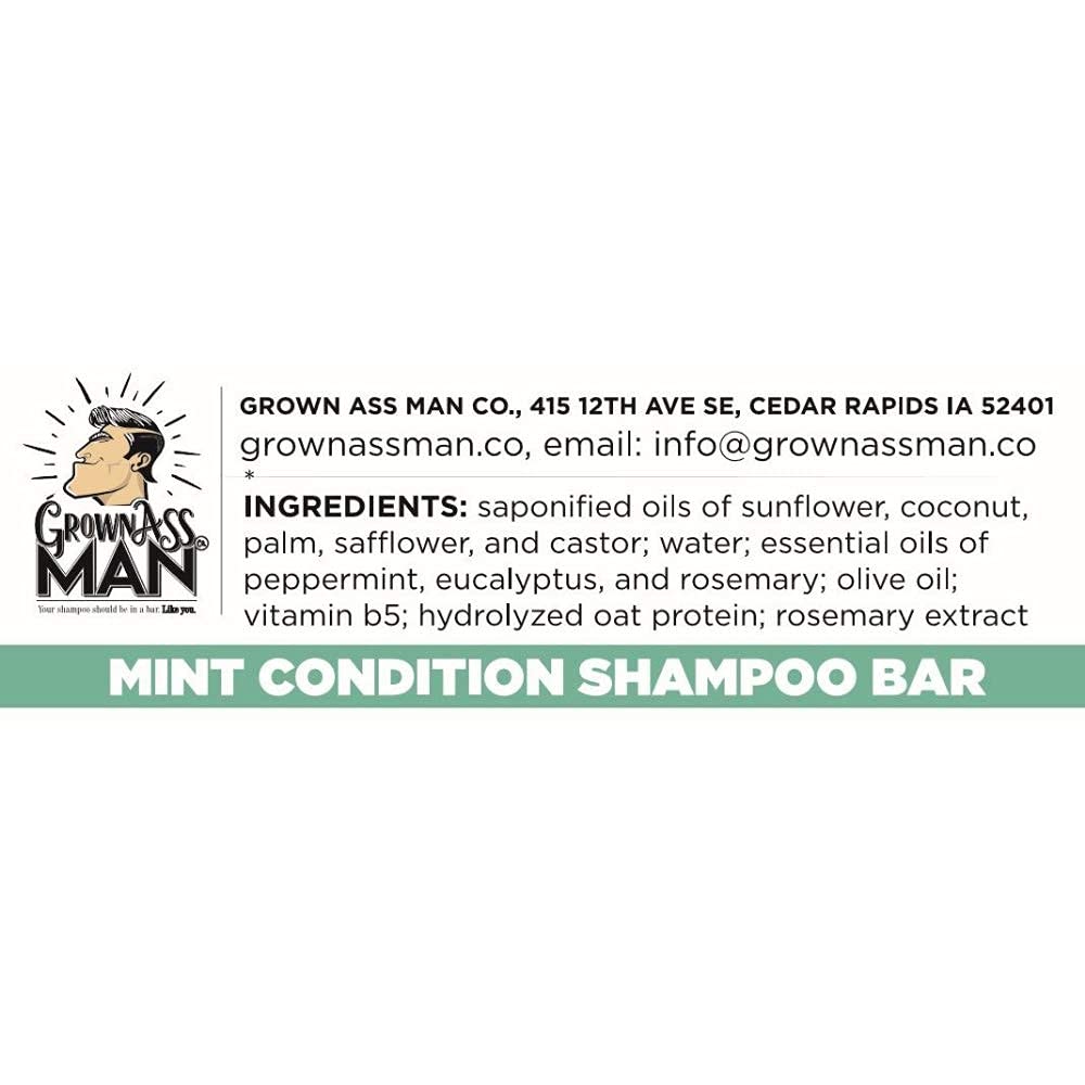 Solid Shampoo Bar Rich Lather 3 in 1: Hair, Beard & Body Wash - Plastic Free & Eco-Friendly, Natural & Organic Clean for All Hair Types, 4oz Bar (Mint Condition, Single)