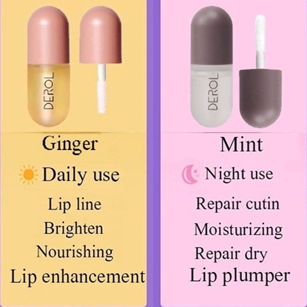 DEROL Lip Plumper by Vafee, Natural Lip Plumper and Lip Care Serum, Lip Enhancer for Fuller, Lip Mask, Beautiful Fuller, Hydrating & Reduce Fine Lines 5.5ML (Day& Night)