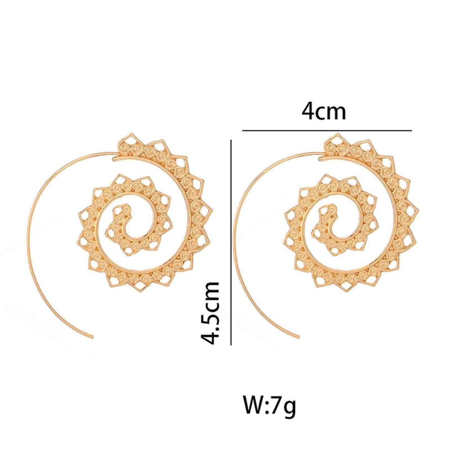 Bohemia Mandala Spiral Earrings Gold Vortex Gear Earrings Exaggerated Hoop Earrings Large Circular Swirl Earrings Indian Tribal Earrings Jewelry for Women and Girls
