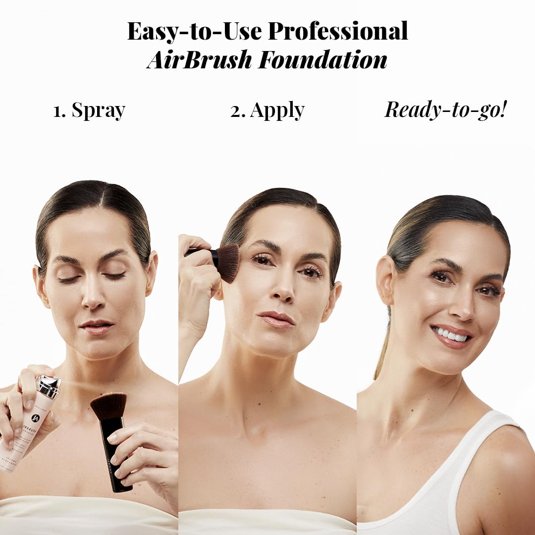 MagicMinerals AirBrush Foundation by Jerome Alexander – 2pc Set with Airbrush Foundation and Kabuki Brush - Spray Makeup with Anti-aging Ingredients for Smooth Radiant Skin - Light