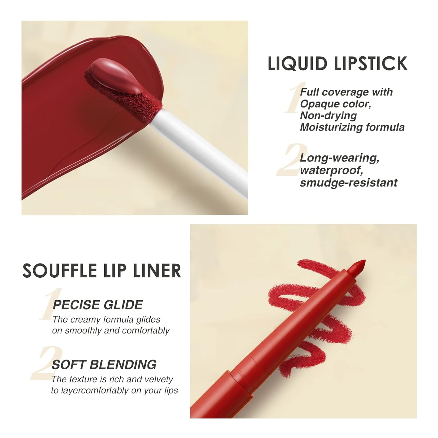 BestLand 6Pcs Matte Liquid Lipstick + Lip Liner Pens Set, One Step Lips Makeup Kits Pigment Velvety Nude Lip Stain Waterproof Long Wear Lip Gloss Make up Gift Set (Graceful Nudes Collection)