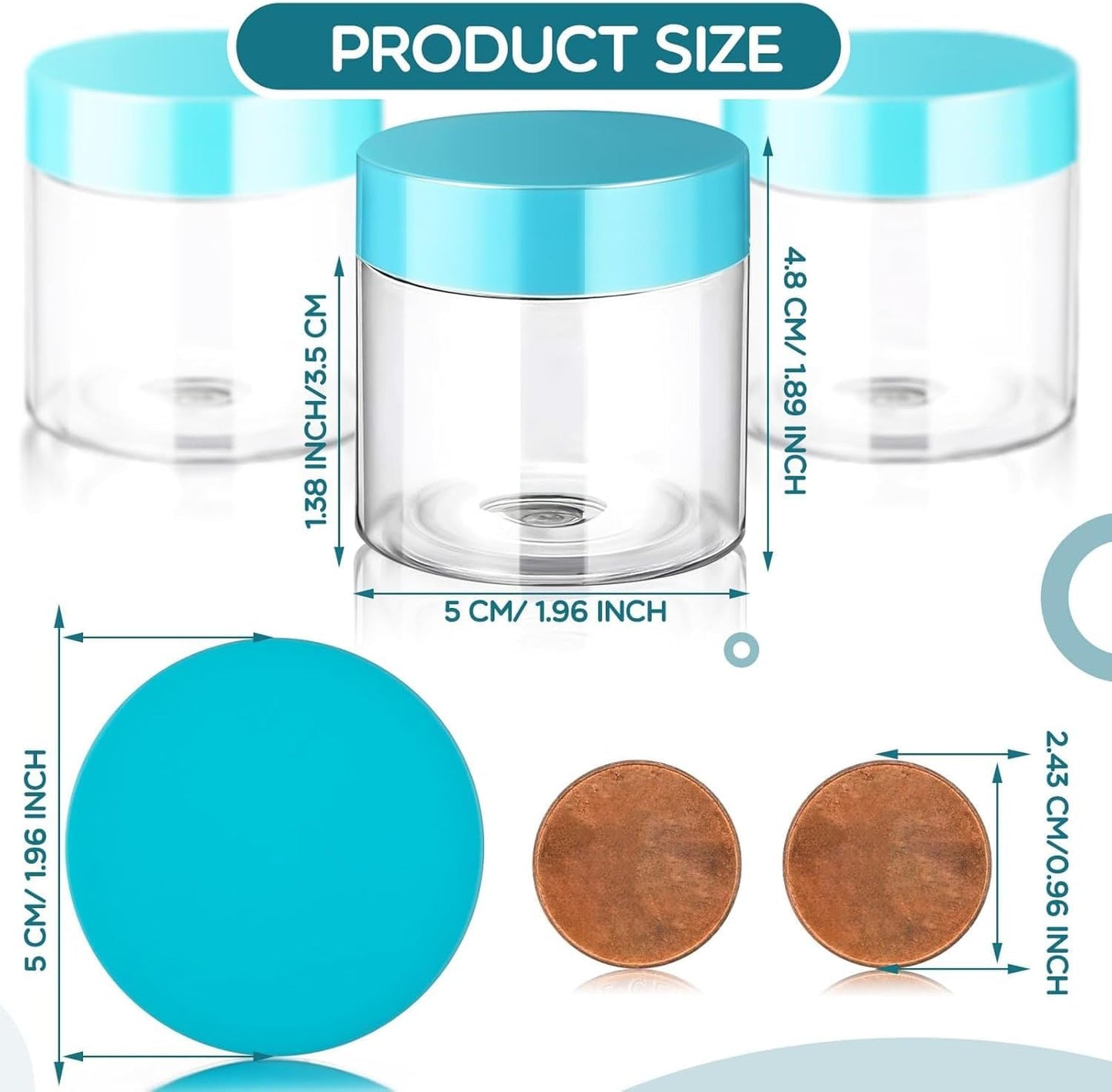 SATINIOR 36 Pieces 2 oz Plastic Jars with Lids Wide Mouth Airtight Reusable Container Acrylic Cosmetic Small Jars for Lotions Ointments Travel Toiletries Creams Make up Storage(Blue)