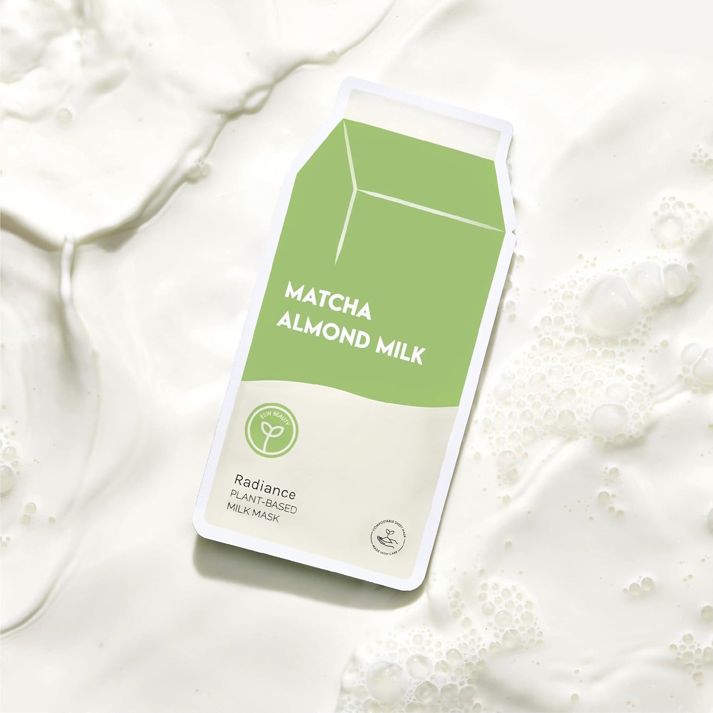 ESW Beauty Matcha Almond Milk - Radiance Plant-Based Milk Face Mask (6-Pack) - Revitalizing with Matcha Green Tea & Sweet Almond for Dull, Uneven Skin - Awakens & Revitalizes