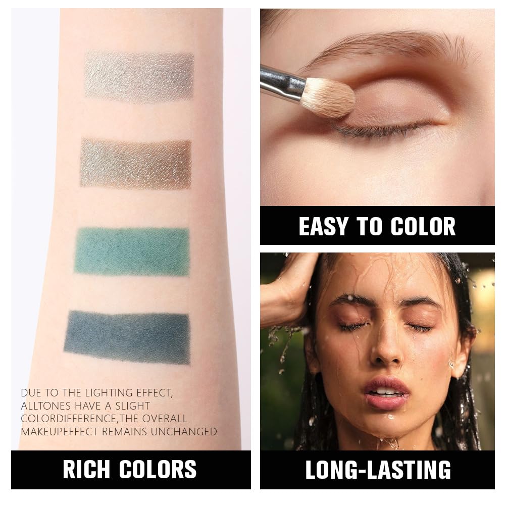 Kaely Powder Eyeshadow Quad, Matcha Green Matte Glitter Eyeshadow Palette Makeup, Neutral Eye Shadow Palette for Older Women Pigmented Waterproof, sombras para ojos, Blendable, Cruelty-free, 12