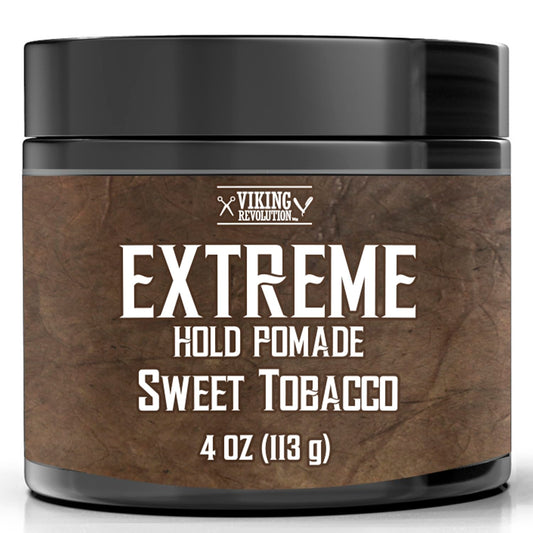 Viking Revolution Sweet Tobacco Hair Pomade for Men - Extreme Hold Water-Based Hair Gel - Extra Firm Strong Hold With High Shine - Men's Hair Cream (4oz)