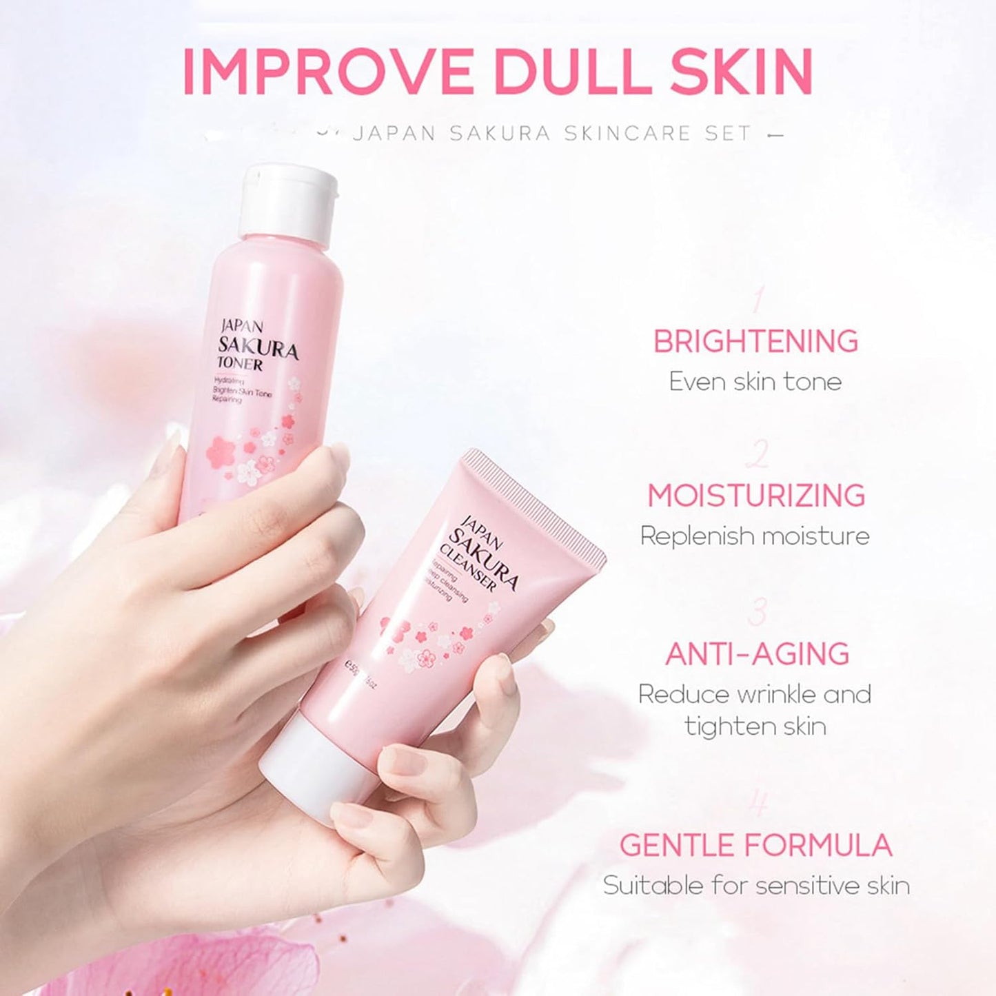 Skin Care Set Sakura Women Beauty Gift Sets Korean Skin Care Kit with Cleanser, Face Serum, Face Cream,Toner,Eye Cream,2Pcs Mud Mask - Skin Care Routine Kit for Women (SetC)