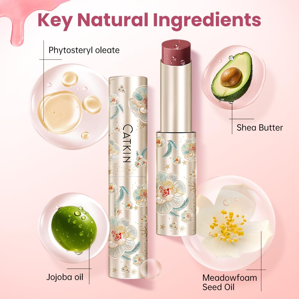 CATKIN Glossy Lip Balm 3pcs Gift Set, Ultra Hydating Glow Lip Tinted Jelly Plump Melting Balm Shea Butter Repair Soothing For Dry Lips Dewy Finished 0.12 oz 01